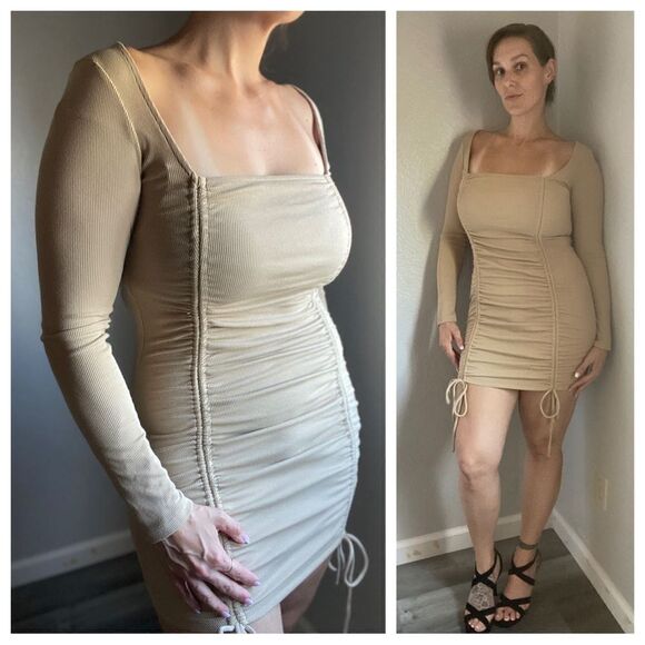 Princess Polly Ribbed Bodycon Dress Long Sleeve Adjustable Stretchy 4 - Picture 1 of 10